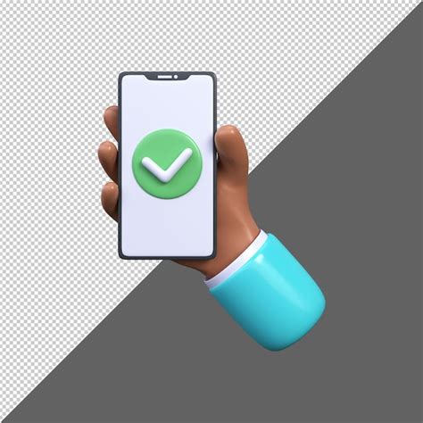 Premium Psd D Hand Holding A Smartphone With A Check Mark On The