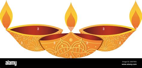 Diwali Yellow Diyas Icon Over White Background Flat Style Vector