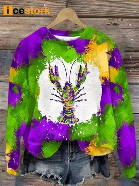 Women S Mardi Gras Crawfish Print Sweatshirt Icestork