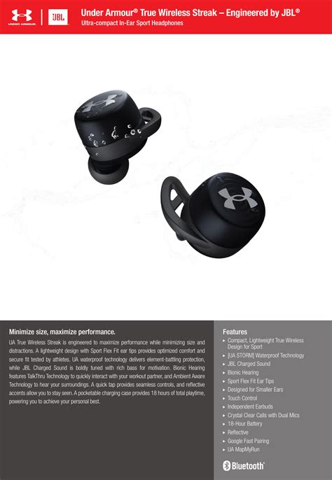 JBL UA True Wireless Streak Spec Sheet English