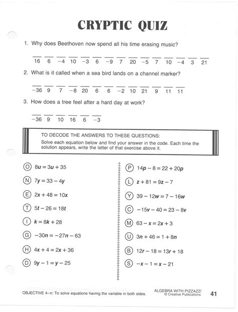 Cryptic Quiz Math Worksheets