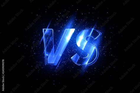 Glowing versus logo on black background. Illuminated comparison symbol ...