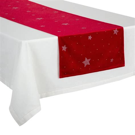 Bol Luxe Kerst Tafelloper Velvet Rood Met Zilveren Sterren 40 X