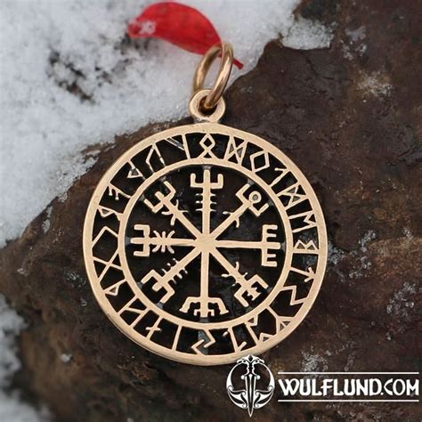 VEGVISIR Icelandic Rune Pendant Bronze Drakkaria Pendants Bronze