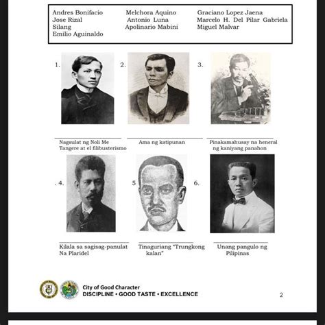 Andres Bonifacio Jose Rizal Silang Emilio Aguinaldo Melchora Aquino