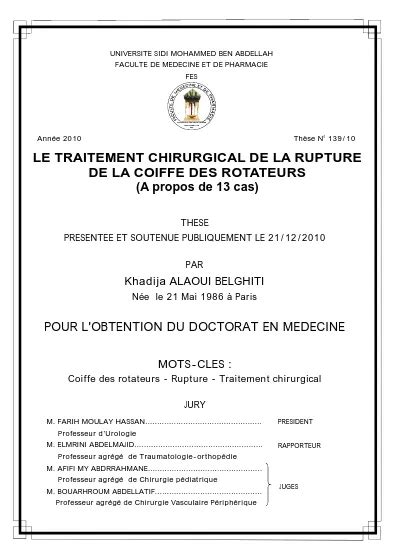 Le Traitement Chirurgical De La Rupture De La Coiffe Des Rotateurs A