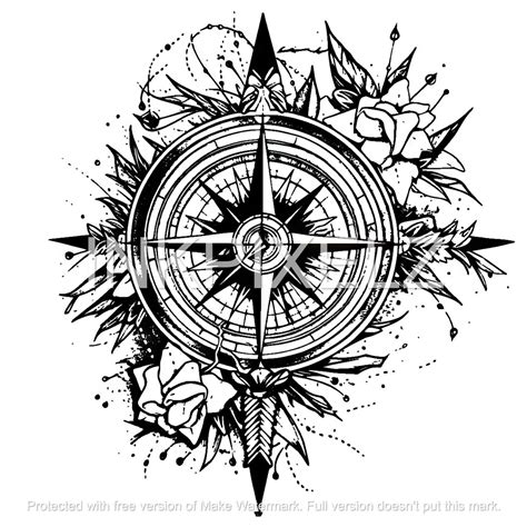 Digital Download Nautical Compass Tattoo Design PNG & SVG Files ...