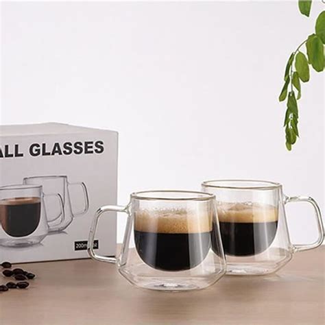 2Pcs 200mL Handle Tasse en Verre à Double Paroi Résistante à la