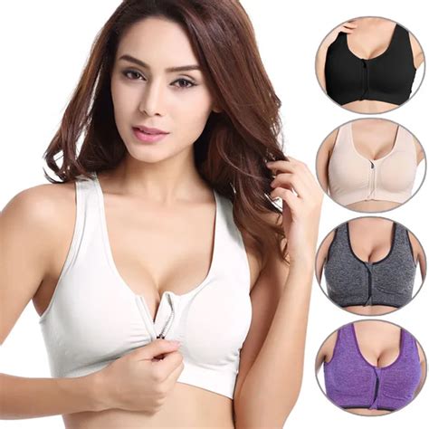 Veqking Women Zipper Push Up Sports Bras Plus Size Xl Padded Wirefree