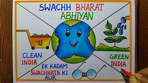 Clean India Green India Poster Drawing Swachh Bharat Abhiyan Poster