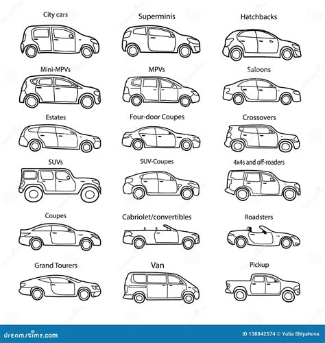 Big Set of Car Body Types with Text. Stock Vector - Illustration of icons, automobile: 138842574