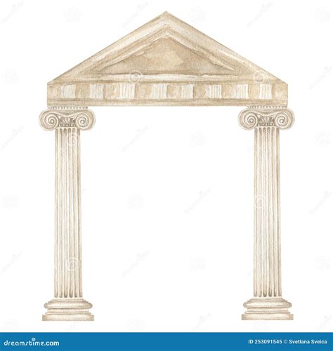 Watercolor Antique Arch With Column Ionic Order Ancient Classic Greek