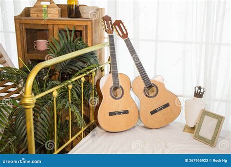 Folk Original Acoustic Wooden Guitar In The Sun Stock Image Image Of Music Musician 267965923