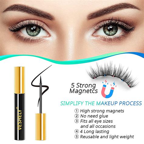 VESHELY Magnetic Eyelashes Eyeliner Kit â 10 Pairs 3D6D Natural