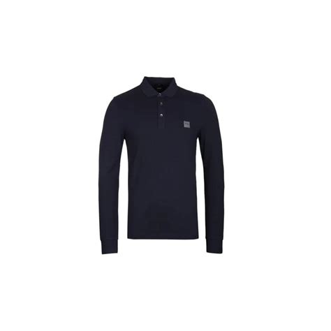 Hugo Boss Passerby Long Sleeve Cotton Navy Polo Shirt Clothing From