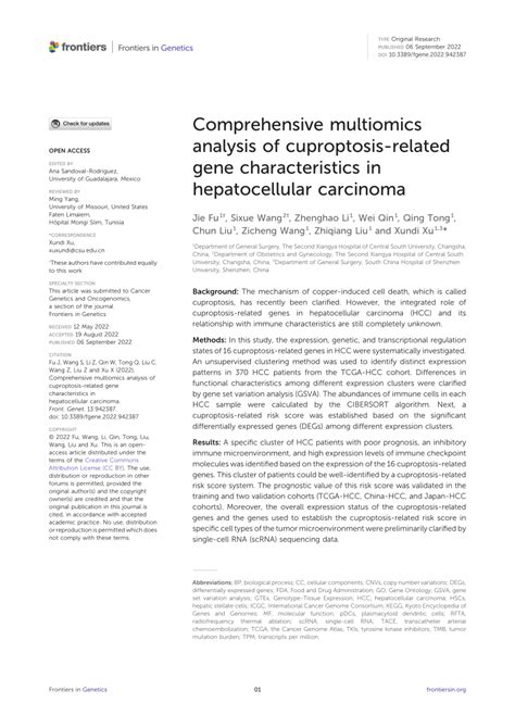 Pdf Comprehensive Multiomics Analysis Of Cuproptosis Related Gene