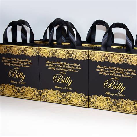 25 Elegant Black And Gold Birthday Party Favor Bags With Your Name Personalized 50th Birthday