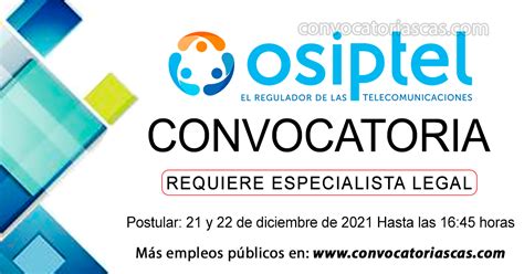 CONVOCATORIA OSIPTEL CAS 1 Plaza Derecho Empleos Públicos 2021 Perú