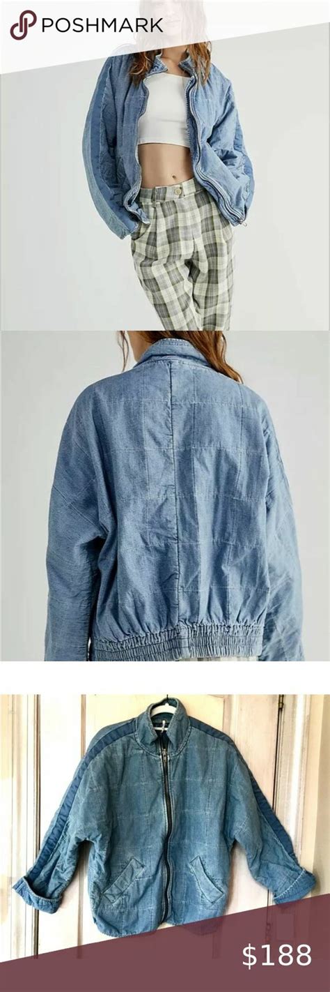 Free People Dolman Quilted Knit Jacket Light Denim Blue Oversized