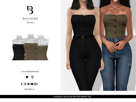 The Sims Resource Bandeau Neckline Button Front Top Sims Mods