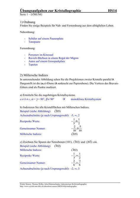 Pdf Bungsaufgaben Zur Kristallographie Hs Eth Crystal