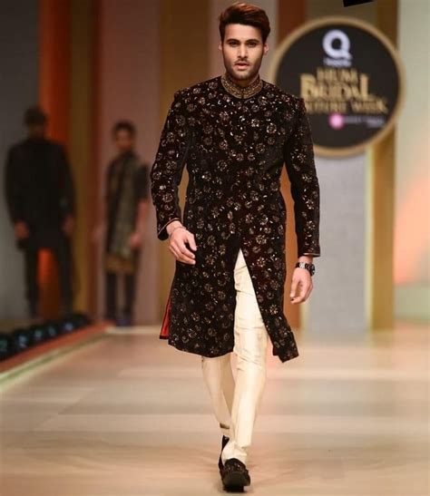 Black Printed Wedding Sherwani Indian Groom Dress Groom Dress Men