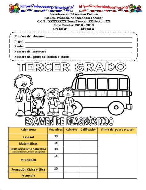 Examen Del Tercer Grado De Diagnóstico Del Ciclo Escolar 2018 2019