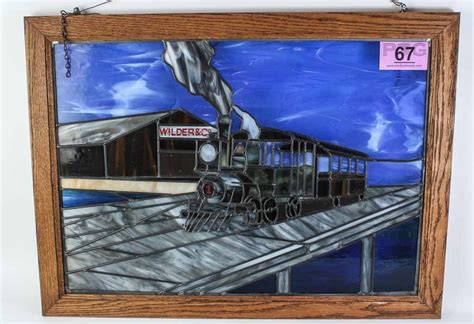 Lot 67 Art Steam Train Stained Glass Window Panel Stained Glass Window Panel Stained