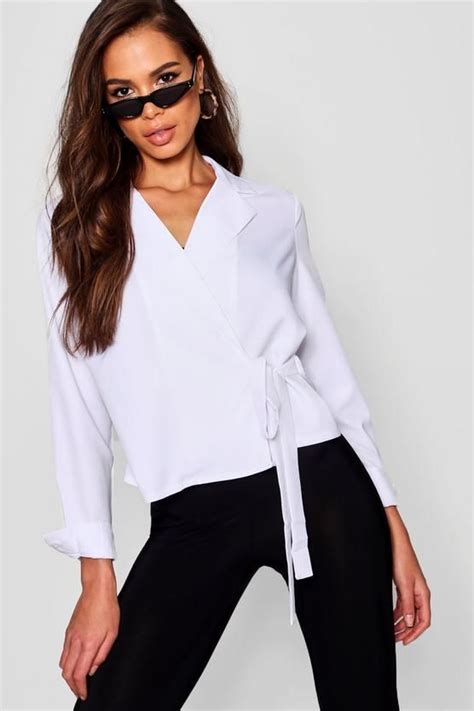 Wrap Front Tie Side Blouse Boohoo Fashion Outfit Inspo Outfit Ideas Tops How To Style