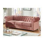 Sofá Vente Unique de 3 Lugares Chesterfield Veludo Rosa Pastel