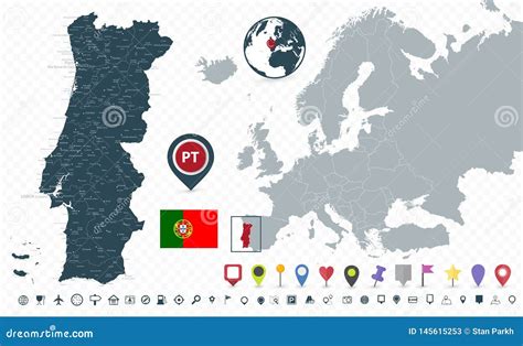 Lugar Do Mapa De Portugal E Do Portugal No Mapa De Europa Isolado No