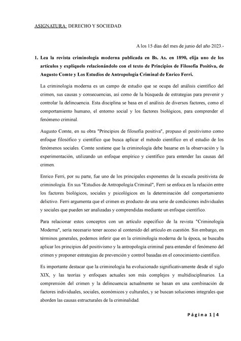 A2 Derecho Y Sociedad ASIGNATURA DERECHO Y SOCIEDAD A Los 15