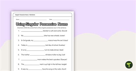 Singular Possessive Nouns Worksheet Teach Starter