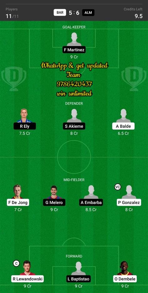 Bar Vs Alm Dream11 Team Fantasy Prediction La Liga