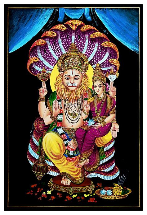 Narasimha Avatar with Lakshmi - Nirmal Painting on Wood