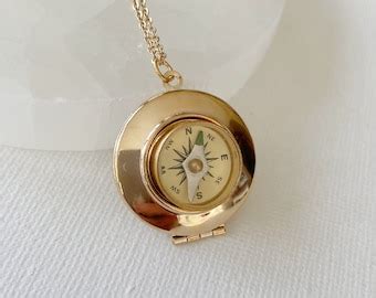 Gold Working Compass Locket Necklace Photo Locket Steampunk Etsy