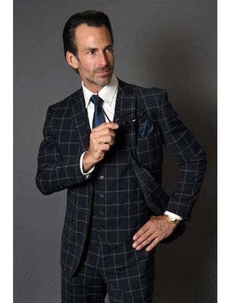 Black Plaid Suit Black Windowpane Suit