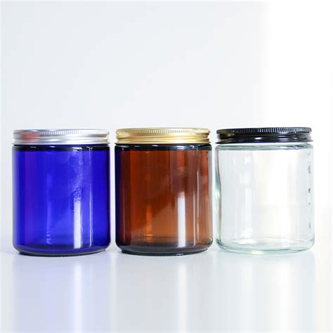 4oz 8oz Clear Amber Blue Custom Label Empty Glass Candle Jars With Metal Lids Daxin