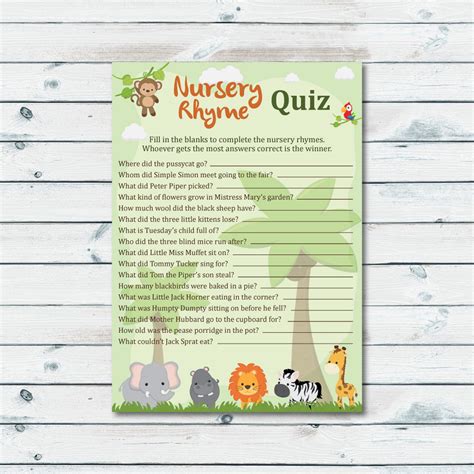 Nursery Rhyme Game Printable Finish The Nursery Rhyme Safari Etsy