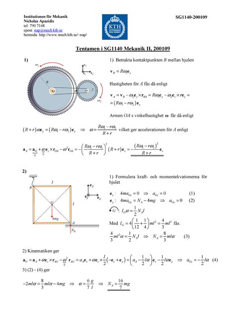 Mekanik Ii Sg L Sningar Institutionen F R Mekanik