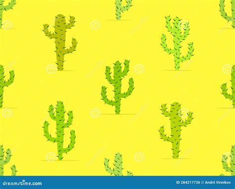 Cactus Seamless Pattern Desert Cactus Carnegiea Green Cacti With Thorns Large Mexican Empty