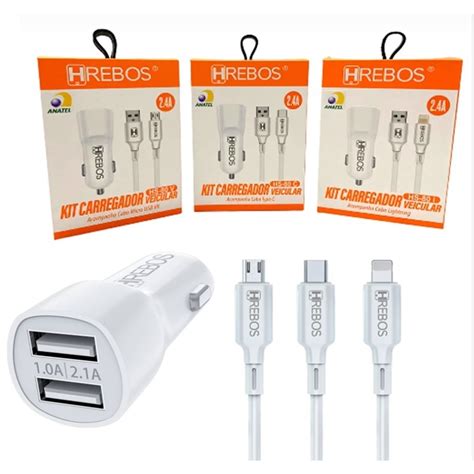 Carregador Veicular A Hrebos Sa Das Usb Cabo Usb V Iphone Ou