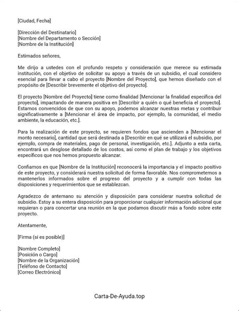 Ejemplo De Carta Para Solicitar Subsidio