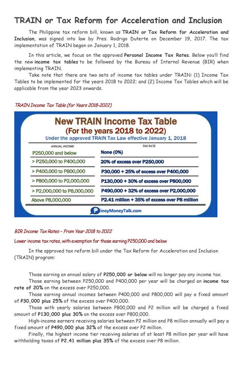 Facts On Train Law Lecture Notes 1 Train Or Tax Reform For Acceleration And Inclusion The