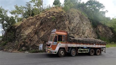 Heavy Load 12 Wheel Lorry Turning In A Beautiful Hairpin Bend Ashok