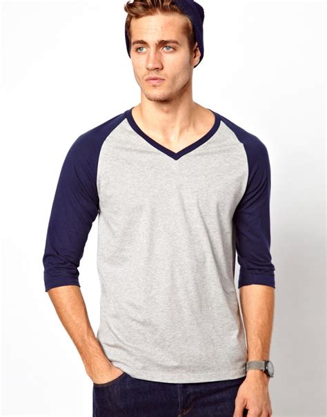 ASOS ASOS 3 4 Sleeve T Shirt With V Neck And Contrast Raglan Sleeves