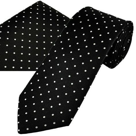 Ties Planet Gold Label Black And White Polka Dot Mens Silk Tie And Pocket