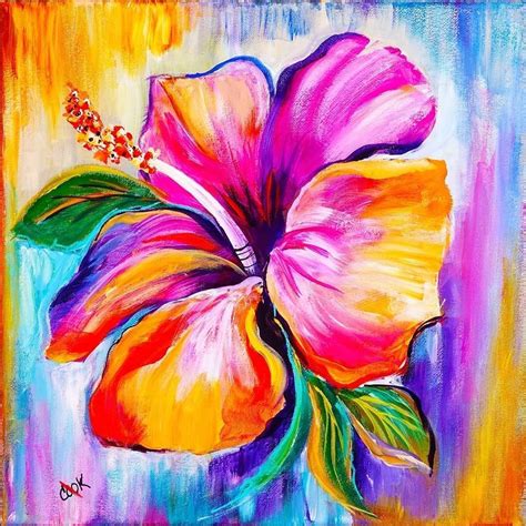 Learn To Paint A Rainbow Hibiscus With Acrylic Paint Step By Step I