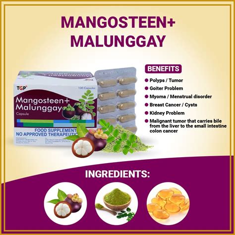 1 Box TGP Mangosteen Malunggay 500mg 25mg Capsule 100 Capsule Helps