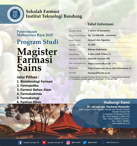 Penerimaan Mahasiswa Baru Program Studi Magister Farmasi Sains